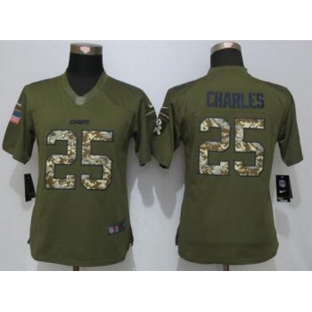 Women's Kansas City Chiefs #25 Jamaal Charles Green Salute to Service NFL Nike Limited Jersey