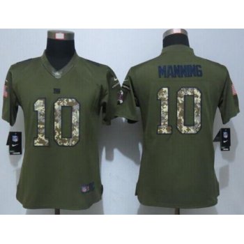 Women's New York Giants #10 Eli Manning Green Salute to Service NFL Nike Limited Jersey