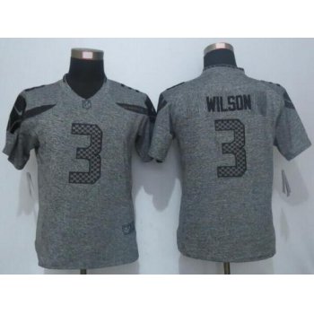 Women's Seattle Seahawks #3 Russell Wilson Gray Gridiron Nike NFL Limited Jersey