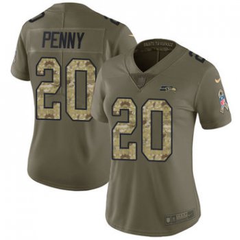 Nike Seahawks #20 Rashaad Penny Olive Camo Women's Stitched NFL Limited 2017 Salute to Service Jersey