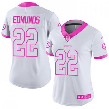 Nike Steelers #22 Terrell Edmunds White Pink Women's Stitched NFL Limited Rush Fashion Jersey
