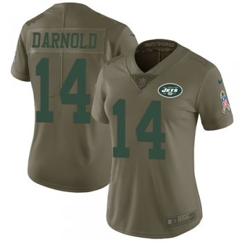 Nike Jets #14 Sam Darnold Olive Women's Stitched NFL Limited 2017 Salute to Service Jersey