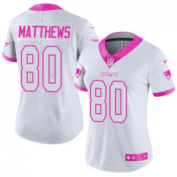 Nike Patriots #80 Jordan Matthews White Pink Women's Stitched NFL Limited Rush Fashion Jersey