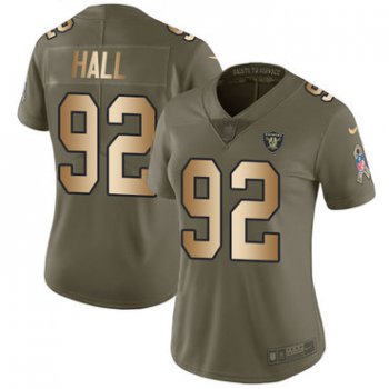 Nike Raiders #92 P.J. Hall Olive Gold Women's Stitched NFL Limited 2017 Salute to Service Jersey