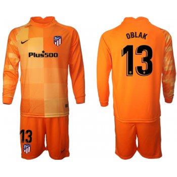 Men 2021-2022 Club Atletico Madrid orange red goalkeeper Long Sleeve 13 Soccer Jersey