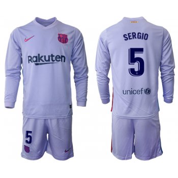 Men 2021-2022 Club Barcelona Second away purple Long Sleeve 5 Soccer Jersey