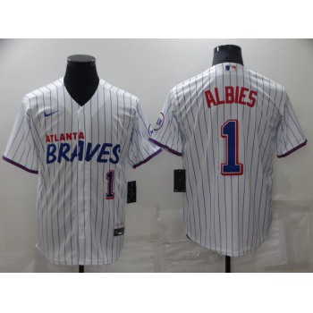 Men's Atlanta Braves #1 Ozzie Albies White 2021 City Connect Stitched MLB Cool Base Nike Jersey