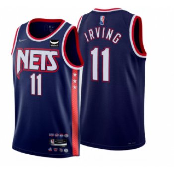 Men's Brooklyn Nets #11 Kyrie Irving Navy 2021-22 Swingman City Edition 75th Anniversary Stitched Basketball Jersey