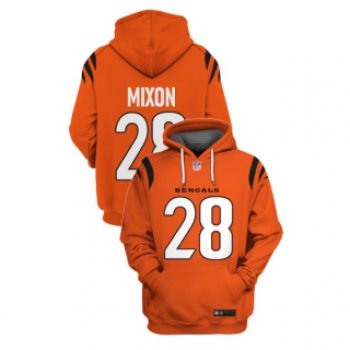 Men's Cincinnati Bengals #28 Joe Mixon Orange 2021 Pullover Hoodie