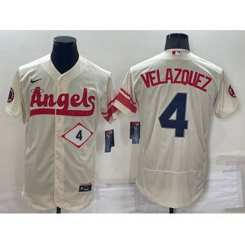 Men's Los Angeles Angels #4 Andrew Velazquez Number Cream 2022 City Connect Flex Base Stitched Jersey