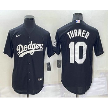 Men's Los Angeles Dodgers #10 Justin Turner Black Turn Back The Clock Stitched Cool Base Jersey