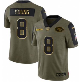 Men's Olive San Francisco 49ers #8 Steve Young 2021 Camo Salute To Service Golden Limited Stitched Jersey