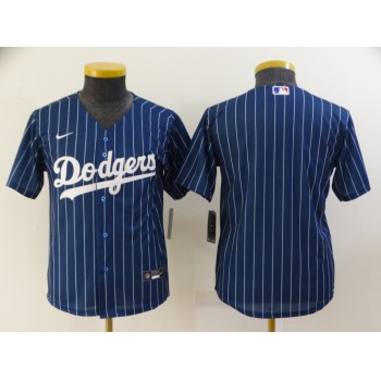 Youth Los Angeles Dodgers Blank Navy Blue Pinstripe Stitched MLB Cool Base Nike Jersey