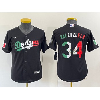 Youth Los Angeles Dodgers #34 Toro Valenzuela Mexico Black Cool Base Stitched Baseball Jersey