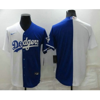 Men's Los Angeles Dodgers Blank White Blue Split Cool Base Stitched Baseball Jersey