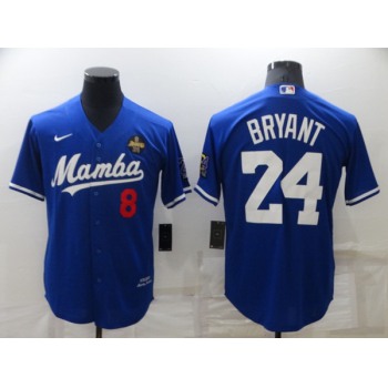 Men's Los Angeles Dodgers Front #8 Back #24 Kobe Bryant Royal 'Mamba' Throwback With KB Patch Cool Base Stitched Jersey