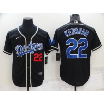 Men's Los Angeles Dodgers #22 Clayton Kershaw Black Blue Name Stitched MLB Cool Base Nike Jersey