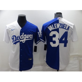 Men's Los Angeles Dodgers #34 Toro Valenzuela White Blue Split Cool Base Stitched Baseball Jersey