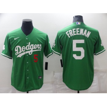 Men's Los Angeles Dodgers #5 Freddie Freeman Green St Patrick's Day 2021 Mexican Heritage Stitched Baseball Jersey