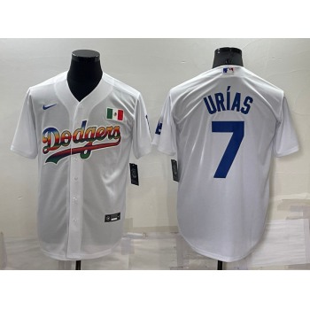 Men's Los Angeles Dodgers #7 Julio Urias Rainbow White Mexico Cool Base Nike Jersey