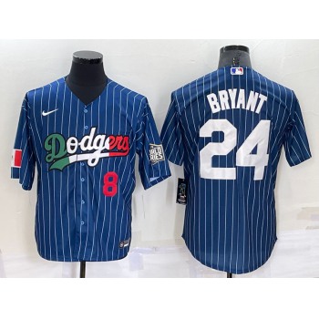 Men's Los Angeles Dodgers #8 #24 Kobe Bryant Number Navy Blue Pinstripe 2020 World Series Cool Base Nike Jersey