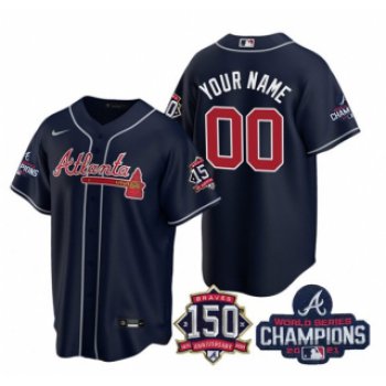 Men's Navy Atlanta Braves Active Player Custom 2021 World Series Chimpions With 150th Anniversary Cool Base Stitched Jersey
