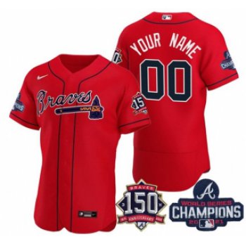 Men's Red Atlanta Braves ACTIVE PLAYER Custom 2021 World Series Champions With 150th Anniversary Flex Base Stitched Jersey