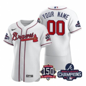 Men's White Atlanta Braves ACTIVE PLAYER Custom 2021 World Series Champions With 150th Anniversary Flex Base Stitched Jersey