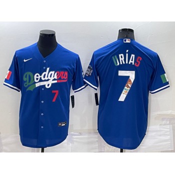 Mens Los Angeles Dodgers #7 Julio Urias Royal Mexico Cool Base Stitched Baseball Jersey