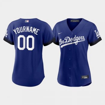 Women's Los Angeles Dodgers Customized 2021 Royal City Connect Cool Base Stitched Baseball Jersey(Run Small)
