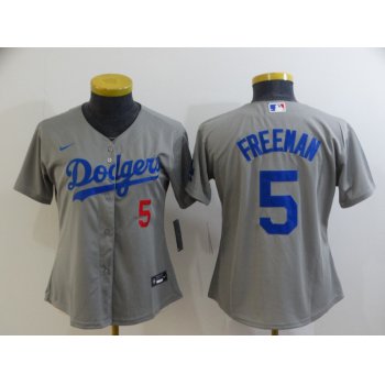 Women's Los Angeles Dodgers #5 Freddie Freeman Grey 2022 Number Cool Base Stitched Nike Jersey