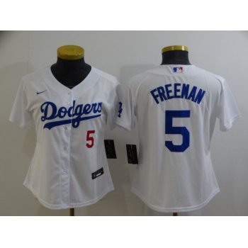 Women's Los Angeles Dodgers #5 Freddie Freeman White 2022 Number Cool Base Stitched Nike Jersey