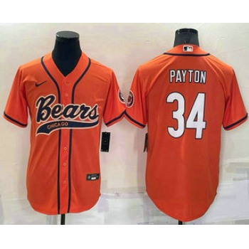 Men's Chicago Bears #34 Walter Payton Orange Stitched MLB Cool Base Nike Baseball Jersey