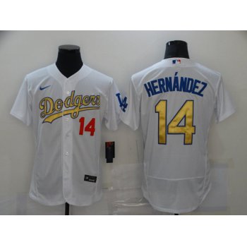Men's Los Angeles Dodgers #14 Kike Hernandez 2021 White Gold Sttiched Jersey