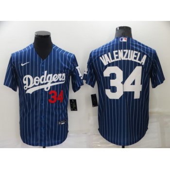 Men's Los Angeles Dodgers #34 Fernando Valenzuela Blue Pinstripe Stitched MLB Cool Base Nike Jersey