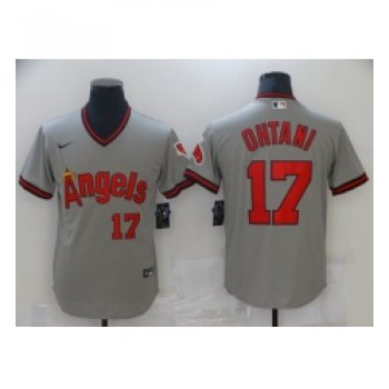 Men's Nike Los Angeles Angels #17 Shohei Ohtani Gray Throwback Baseball Jersey