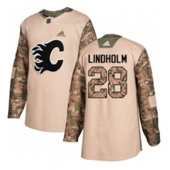 Men's Adidas Calgary Flames #28 Elias Lindholm Camo Authentic 2017 Veterans Day Stitched NHL Jersey