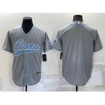 Men's Detroit Lions Blank Grey Stitched MLB Cool Base Nike Baseball Jersey