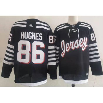 Men's New Jersey Devils #86 Jack Hughes adidas Black 2021-22 Alternate Primegreen Authentic Pro Player Third Jersey