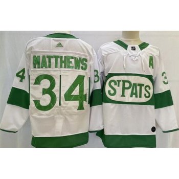 Men's Toronto Maple Leafs #34 Auston Matthews White 2019 St Pats Authentic Jersey