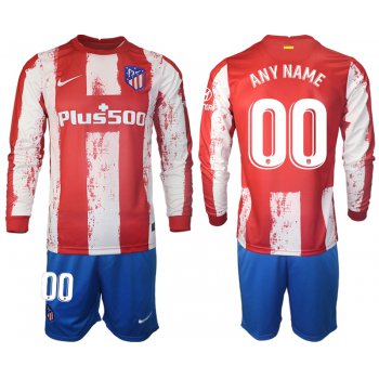 Men 2021-2022 Club Atletico Madrid home red Long Sleeve customized Soccer Jersey