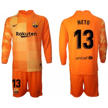 Men 2021-2022 Club Barcelona orange red goalkeeper Long Sleeve 13 Soccer Jersey
