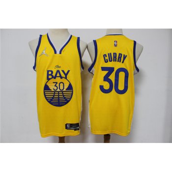 Men's Golden State Warriors #30 Stephen Curry 75th Anniversary Diamond Yellow Jordan 2021 Stitched Jersey