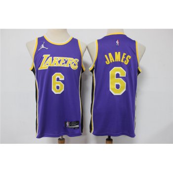 Men's Los Angeles Lakers #6 LeBron James Purple Jordan 75th Anniversary Diamond 2021 Stitched Jersey