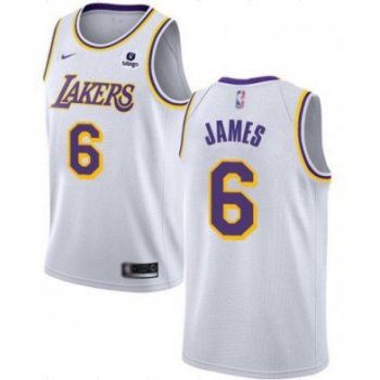 Men's Los Angeles Lakers #6 LeBron James White Stitched Basketball Jersey