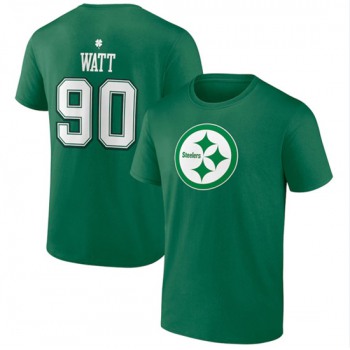 Men's Pittsburgh Steelers #90 T.J. Watt Green St. Patrick's Day Icon Player T-Shirt