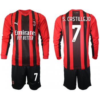 Men 2021-2022 Club Ac Milan home red Long Sleeve 7 Soccer Jerseys