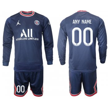 Men 2021-2022 Club Paris St German home blue Long Sleeve customized Soccer Jersey