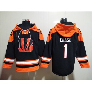 Men's Cincinnati Bengals #1 Ja'Marr Chase Orange Black Ageless Must-Have Lace-Up Pullover Hoodie