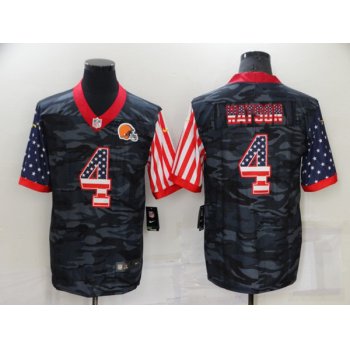 Men's Cleveland Browns #4 Deshaun Watson Camo USA Flag Limited Stitched Jersey